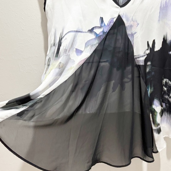 KAY CELINE Women’s Multicolor Abstract Chiffon Sleeveless Blouse Sheer Back Sz S - Picture 6 of 8